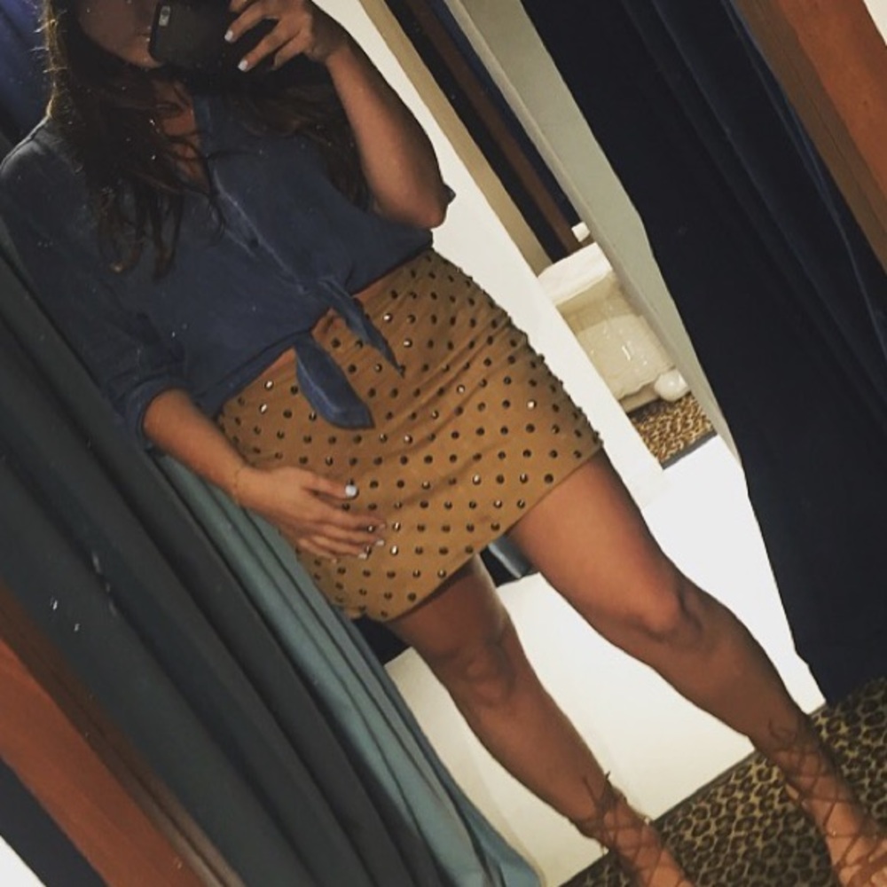 Alice & Olivia Suede studded skirt